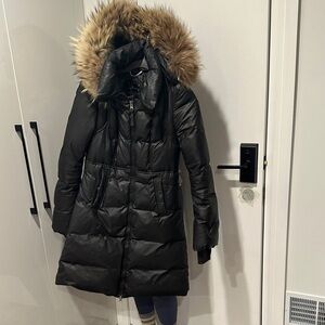 Mackage Black Puffer Jacket with Fur Trim
